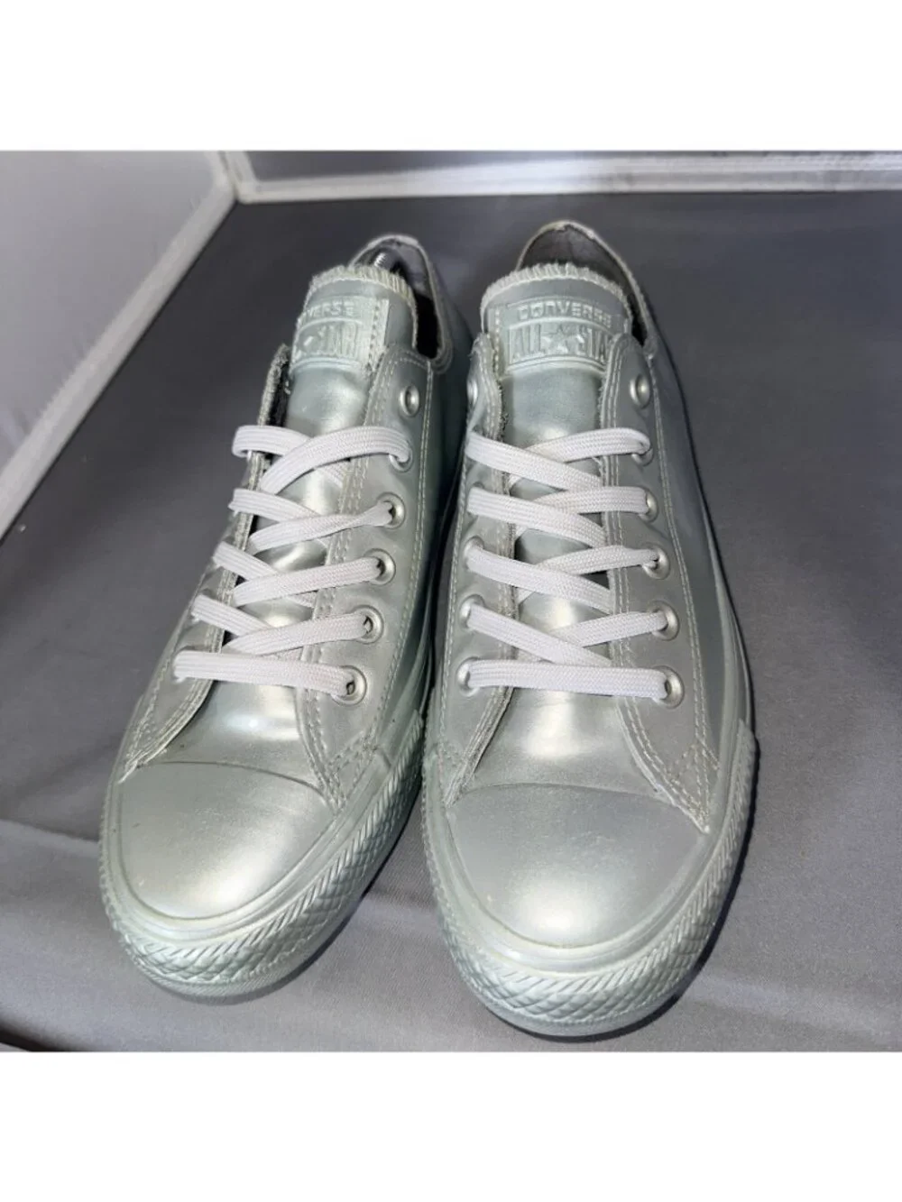 Converse Chuck Taylor All Star Metallic Rubber OX Pure Silver Sneakers Size 8 - Picture 4 of 8